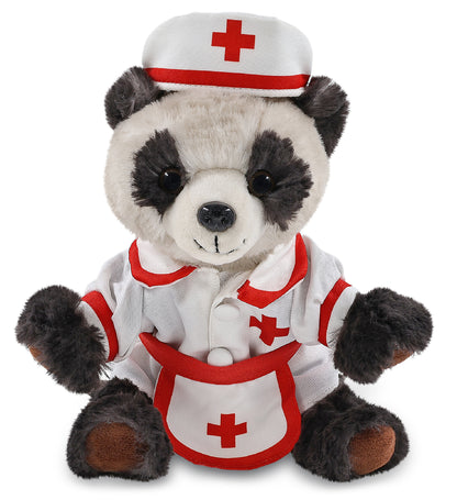 SUPER SOFT PLUSH - SQUAT PANDA 7 INCH With NURSE Dress-Up