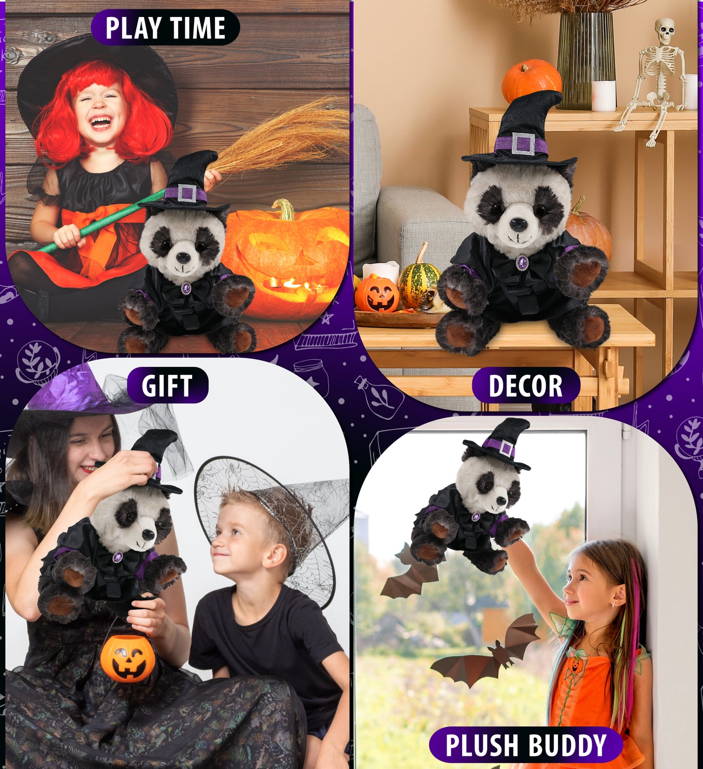 SUPER SOFT PLUSH - SQUAT PANDA 7 INCH WITCH