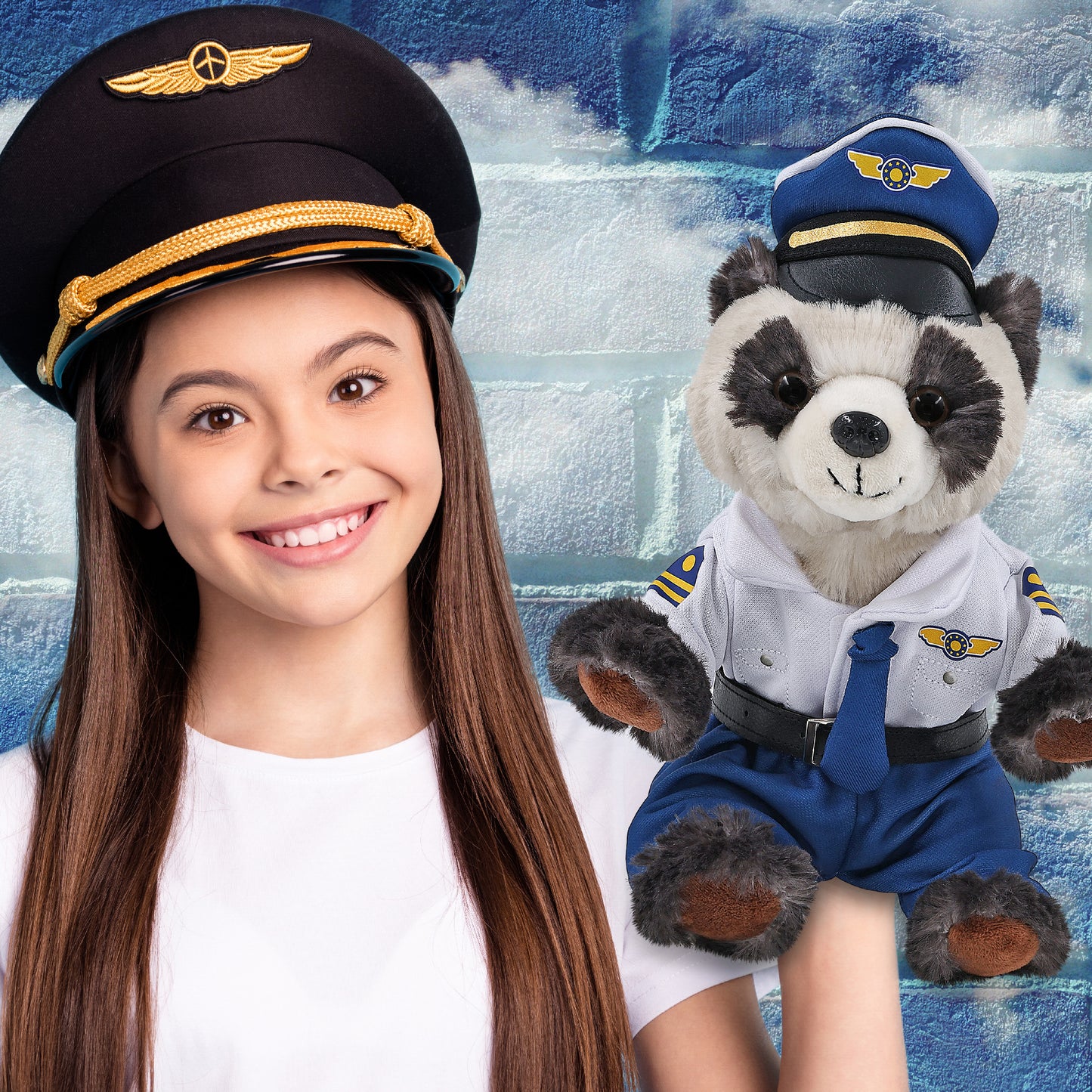 SUPER SOFT PLUSH - SQUAT PANDA 7 INCH WITH PILOT DRESS UP
