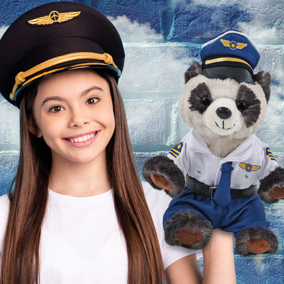 SUPER SOFT PLUSH - SQUAT PANDA 7 INCH WITH PILOT DRESS UP