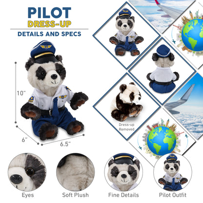 SUPER SOFT PLUSH - SQUAT PANDA 7 INCH WITH PILOT DRESS UP