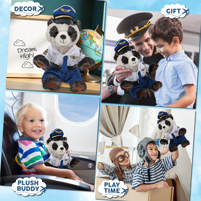 SUPER SOFT PLUSH - SQUAT PANDA 7 INCH WITH PILOT DRESS UP