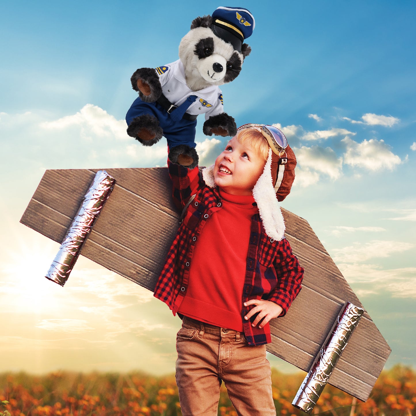 SUPER SOFT PLUSH - SQUAT PANDA 7 INCH WITH PILOT DRESS UP