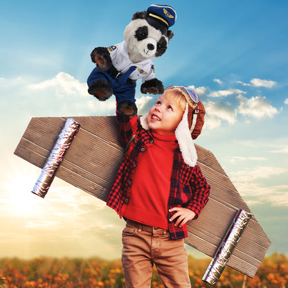 SUPER SOFT PLUSH - SQUAT PANDA 7 INCH WITH PILOT DRESS UP
