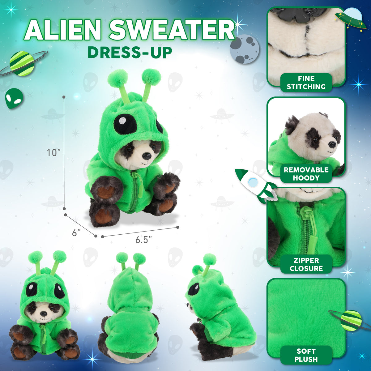 SUPER SOFT PLUSH - SQUAT PANDA WITH ALIEN SWEATER