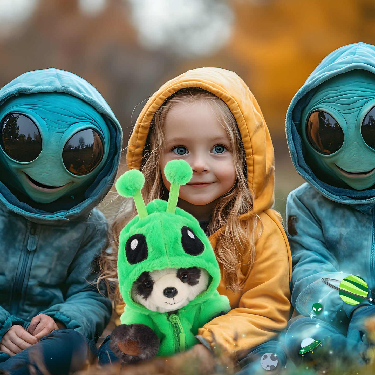 SUPER SOFT PLUSH - SQUAT PANDA WITH ALIEN SWEATER