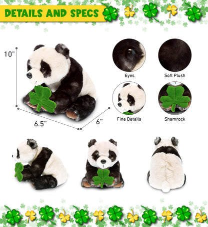 DolliBu Super Soft Panda Stuffed Animal with Green Plush Shamrock - 10 Inches
