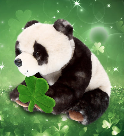 DolliBu Super Soft Panda Stuffed Animal with Green Plush Shamrock - 10 Inches