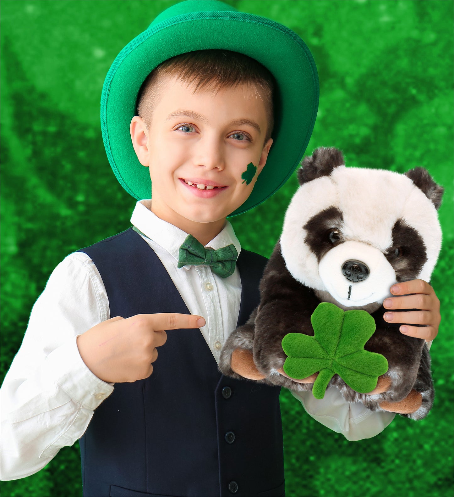 DolliBu Super Soft Panda Stuffed Animal with Green Plush Shamrock - 10 Inches