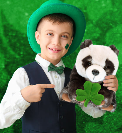 DolliBu Super Soft Panda Stuffed Animal with Green Plush Shamrock - 10 Inches
