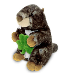 DolliBu Super Soft Marmot Stuffed Animal with Green Plush Shamrock - 8.5 Inches