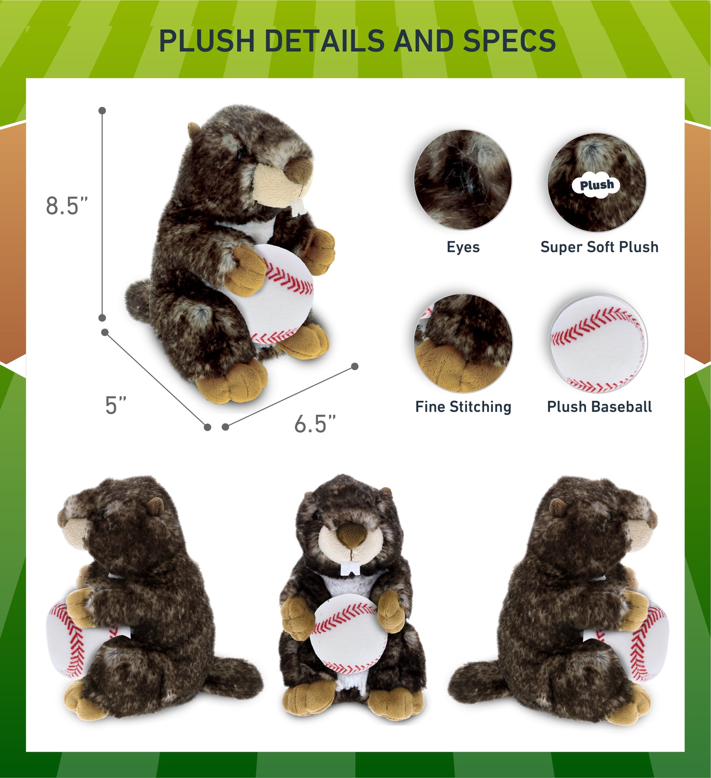 SUPER SOFT PLUSH - STANDING MARMOT WITH BASEBALL PLUSH
