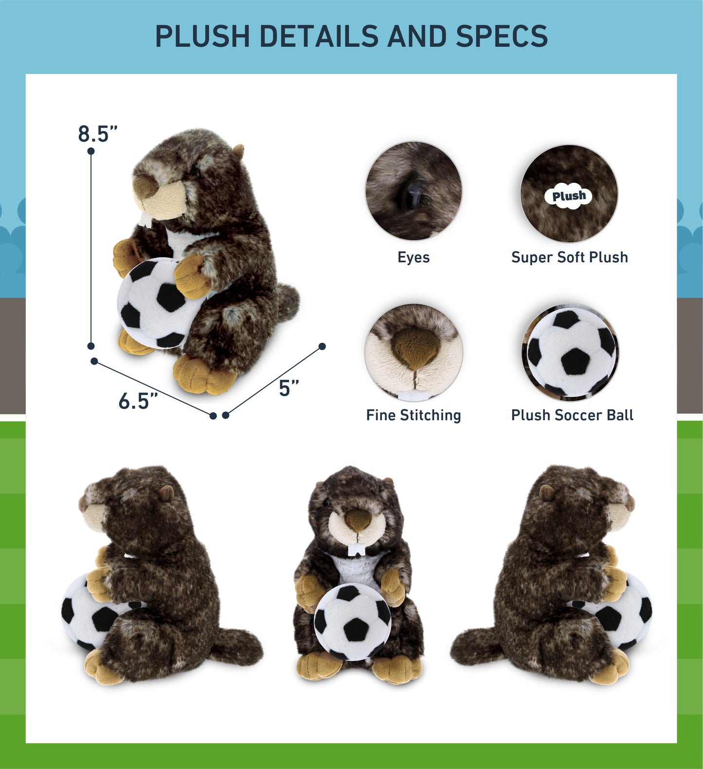 SUPER SOFT PLUSH - STANDING MARMOT WITH SOCCER PLUSH