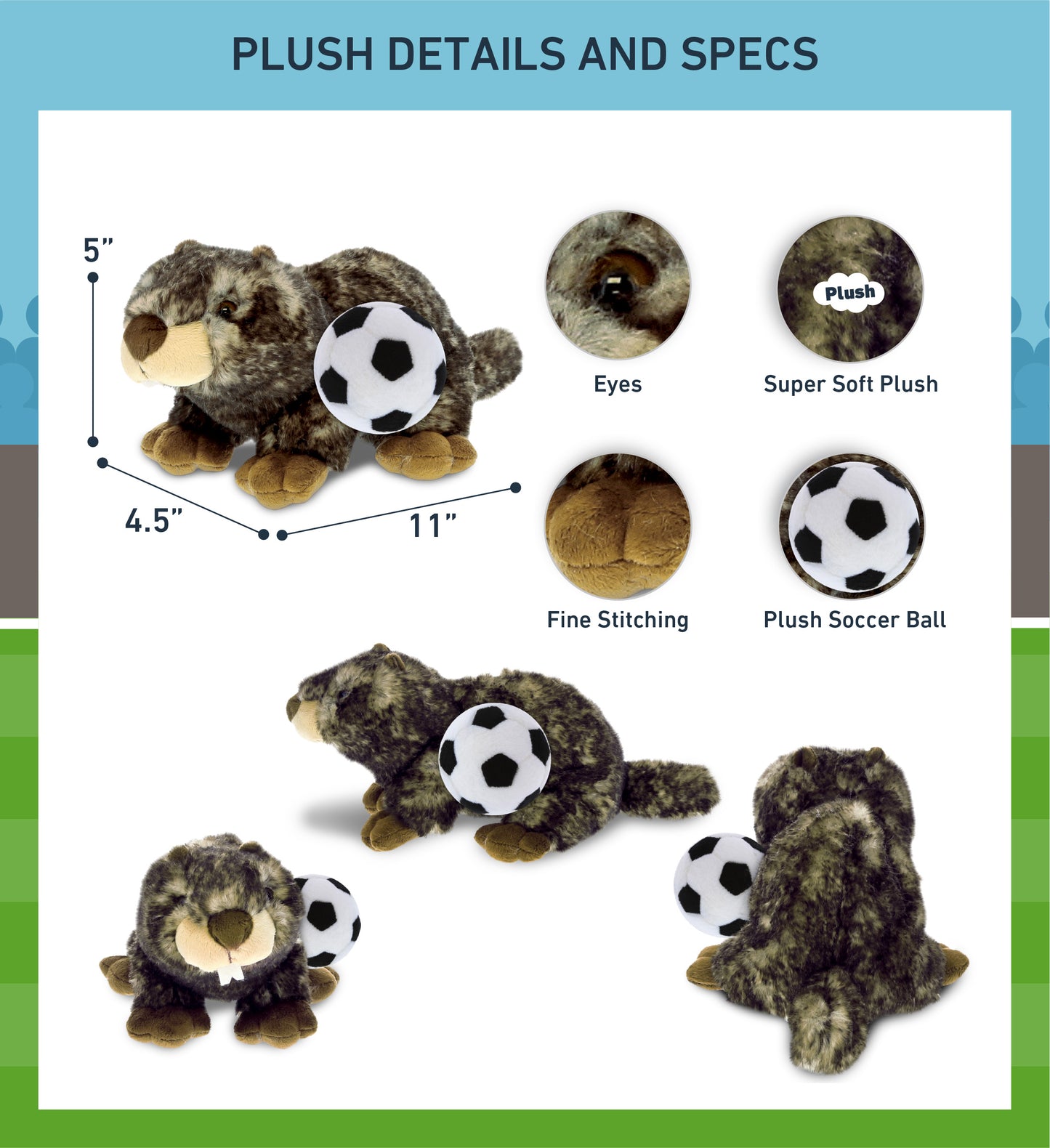 SUPER SOFT PLUSH - LYING MARMOT WITH SOCCER PLUSH