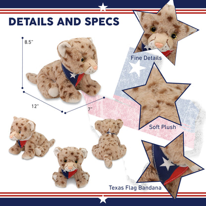 SUPER SOFT PLUSH - SQUAT CHEETAH 8.5 INCH WITH TEXAS FLAG BANDANA