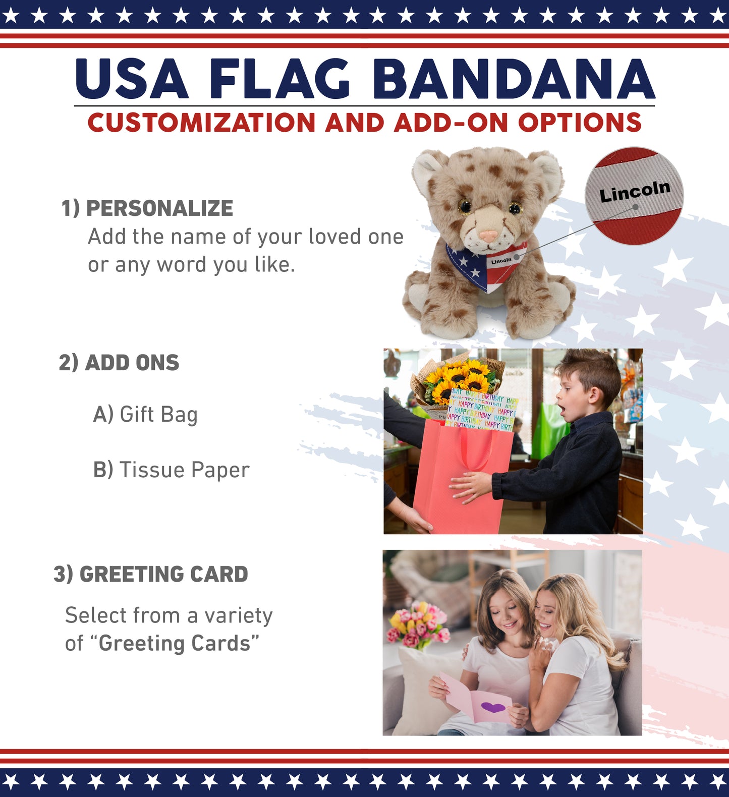 SUPER SOFT PLUSH - SQUAT CHEETAH 8.5 INCH WITH USA FLAG BANDANA