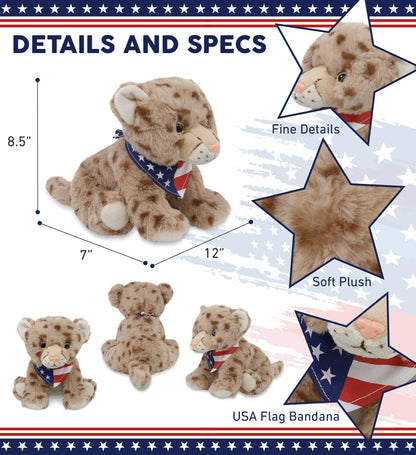 SUPER SOFT PLUSH - SQUAT CHEETAH 8.5 INCH WITH USA FLAG BANDANA
