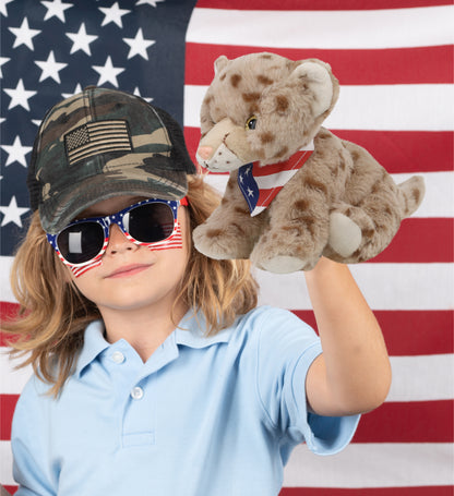 SUPER SOFT PLUSH - SQUAT CHEETAH 8.5 INCH WITH USA FLAG BANDANA