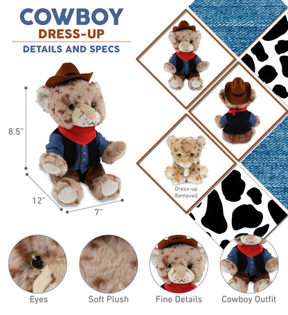 SUPER SOFT PLUSH - SQUAT CHEETAH 8.5 INCH With COWBOY Dress Up