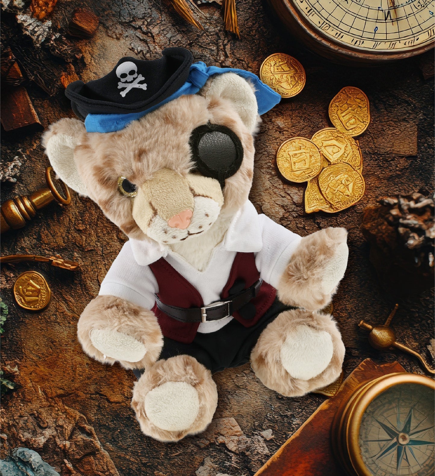 SUPER SOFT PLUSH - SQUAT CHEETAH 8.5 INCH PIRATE DRESS UP