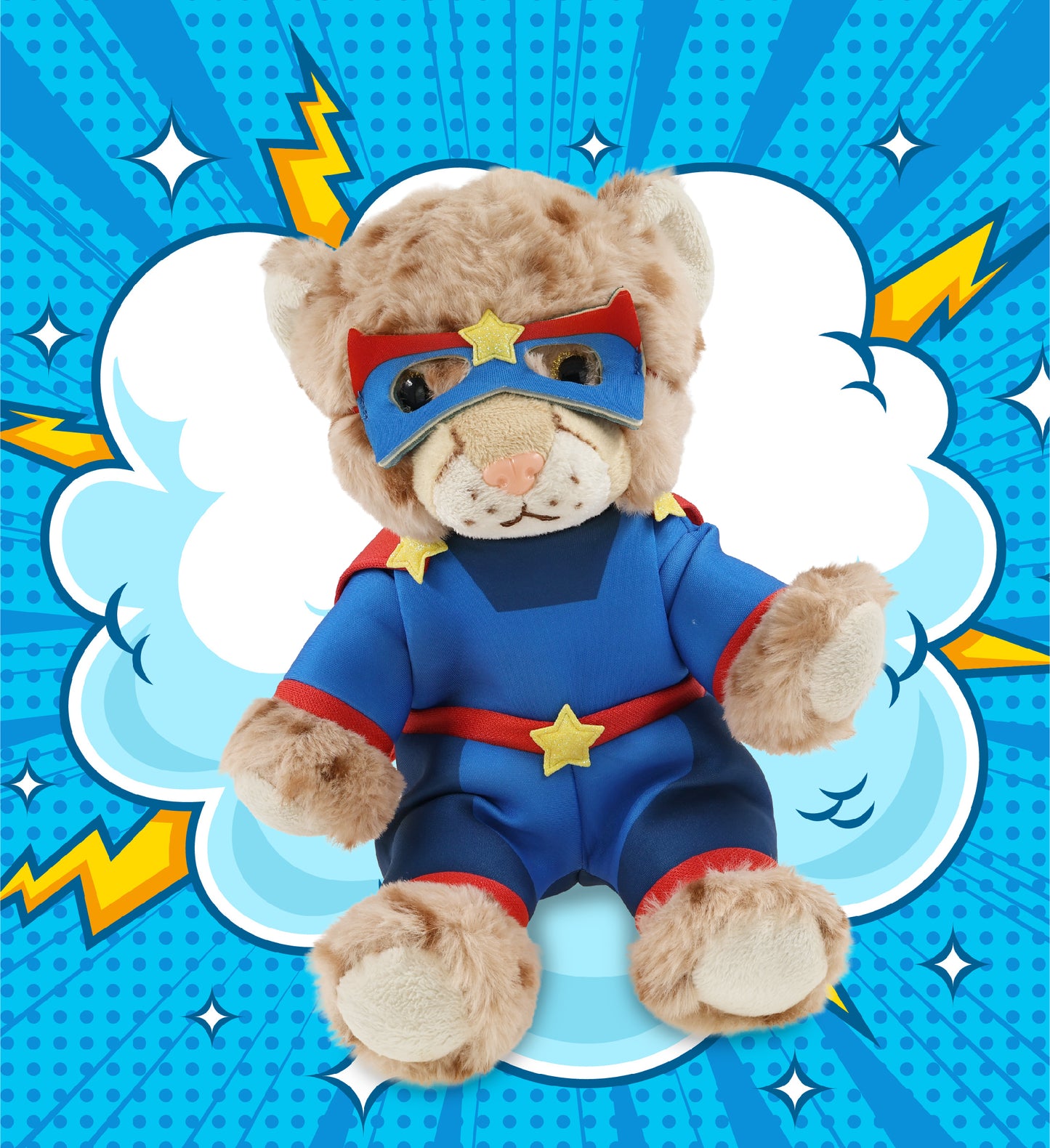 SUPER SOFT PLUSH - SQUAT CHEETAH 8.5 INCH With SUPER HERO Dress Up
