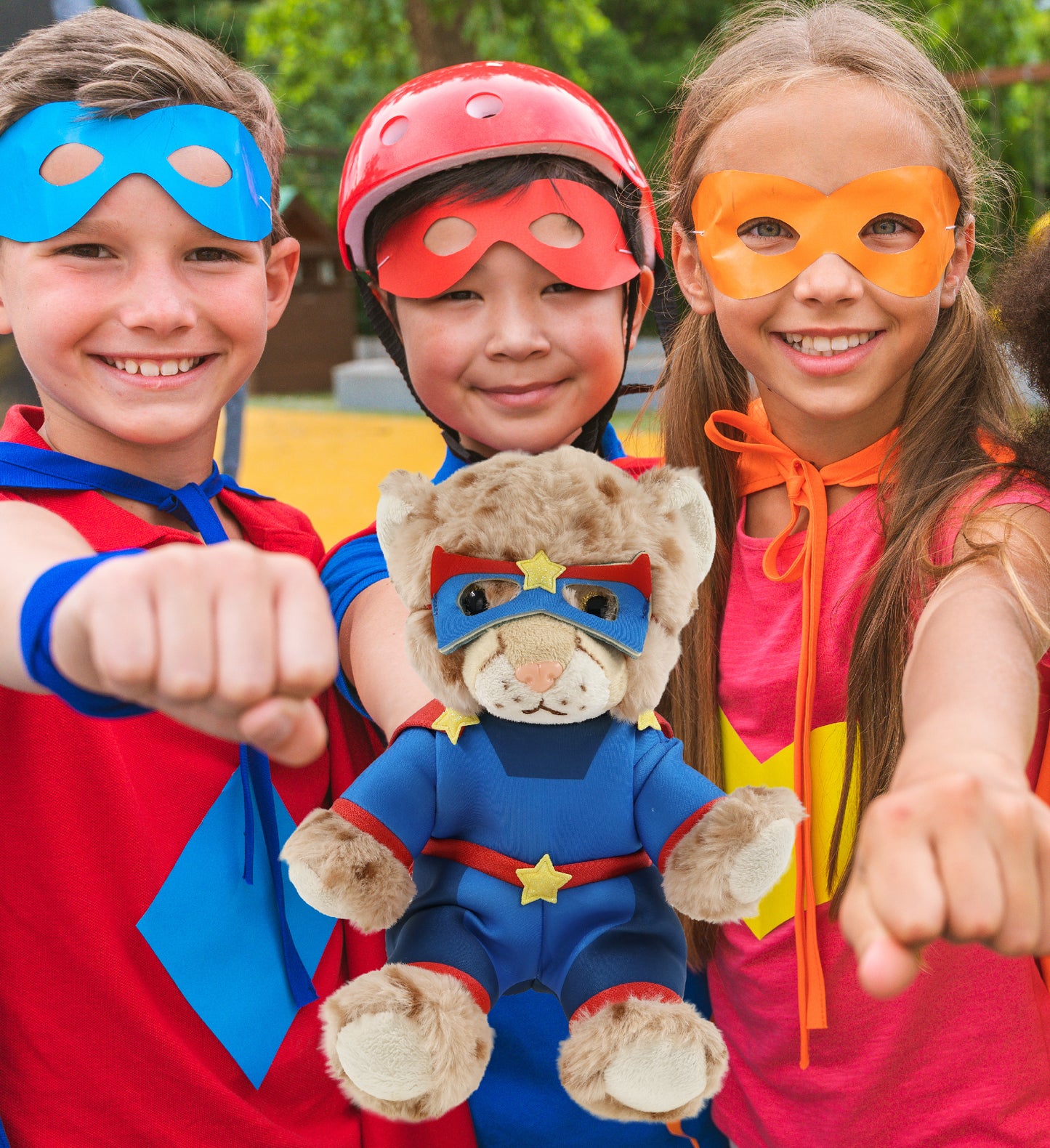 SUPER SOFT PLUSH - SQUAT CHEETAH 8.5 INCH With SUPER HERO Dress Up