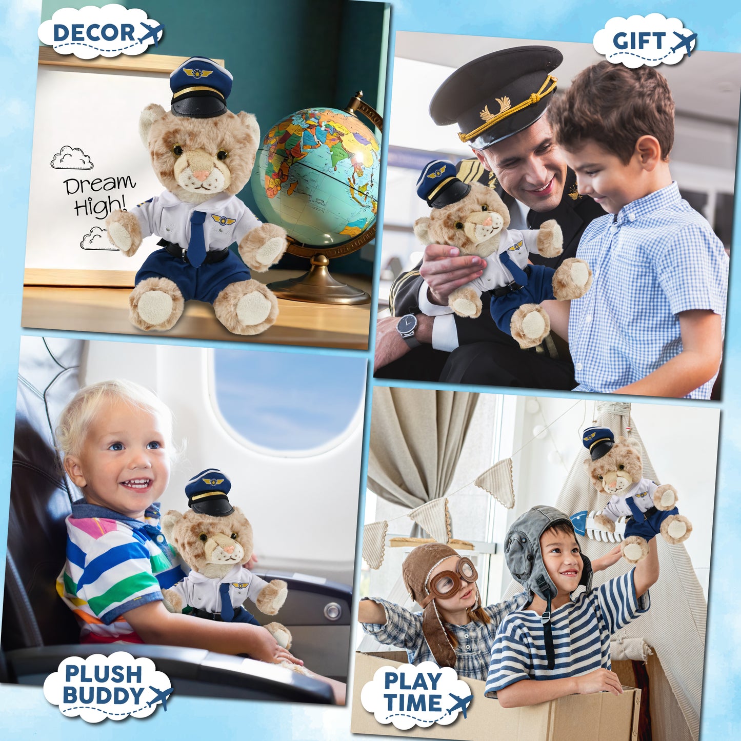 SUPER SOFT PLUSH - SQUAT CHEETAH 8.5 INCH PILOT DRESS UP