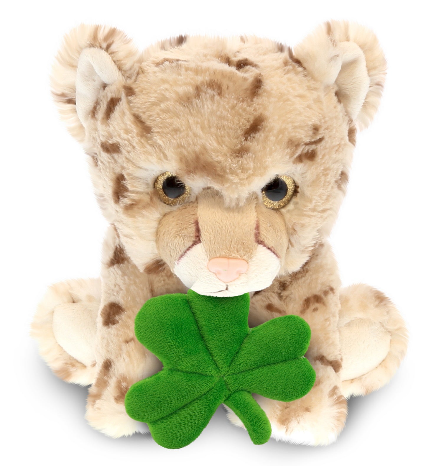 DolliBu Cute Cheetah Stuffed Animal with Green Plush Shamrock - 12.5 Inches