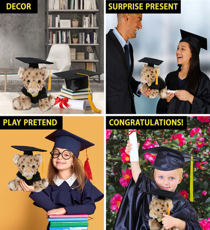DolliBu Squat Cheetah Graduation Plush with Gown and Cap with Tassel - 8.5 Inch