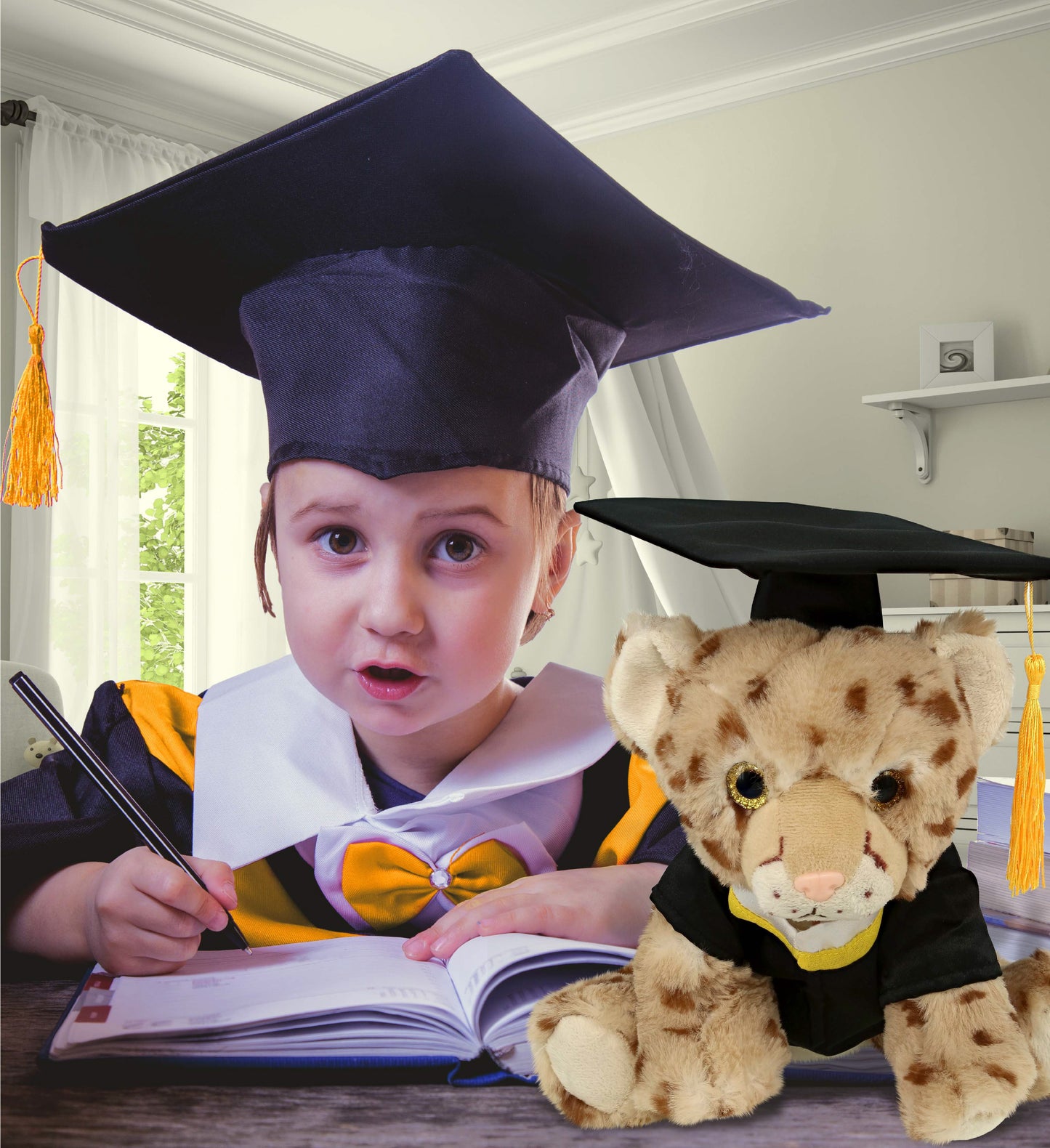 DolliBu Squat Cheetah Graduation Plush with Gown and Cap with Tassel - 8.5 Inch