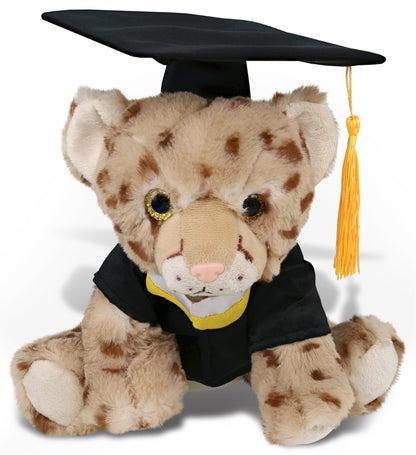 DolliBu Squat Cheetah Graduation Plush with Gown and Cap with Tassel - 8.5 Inch