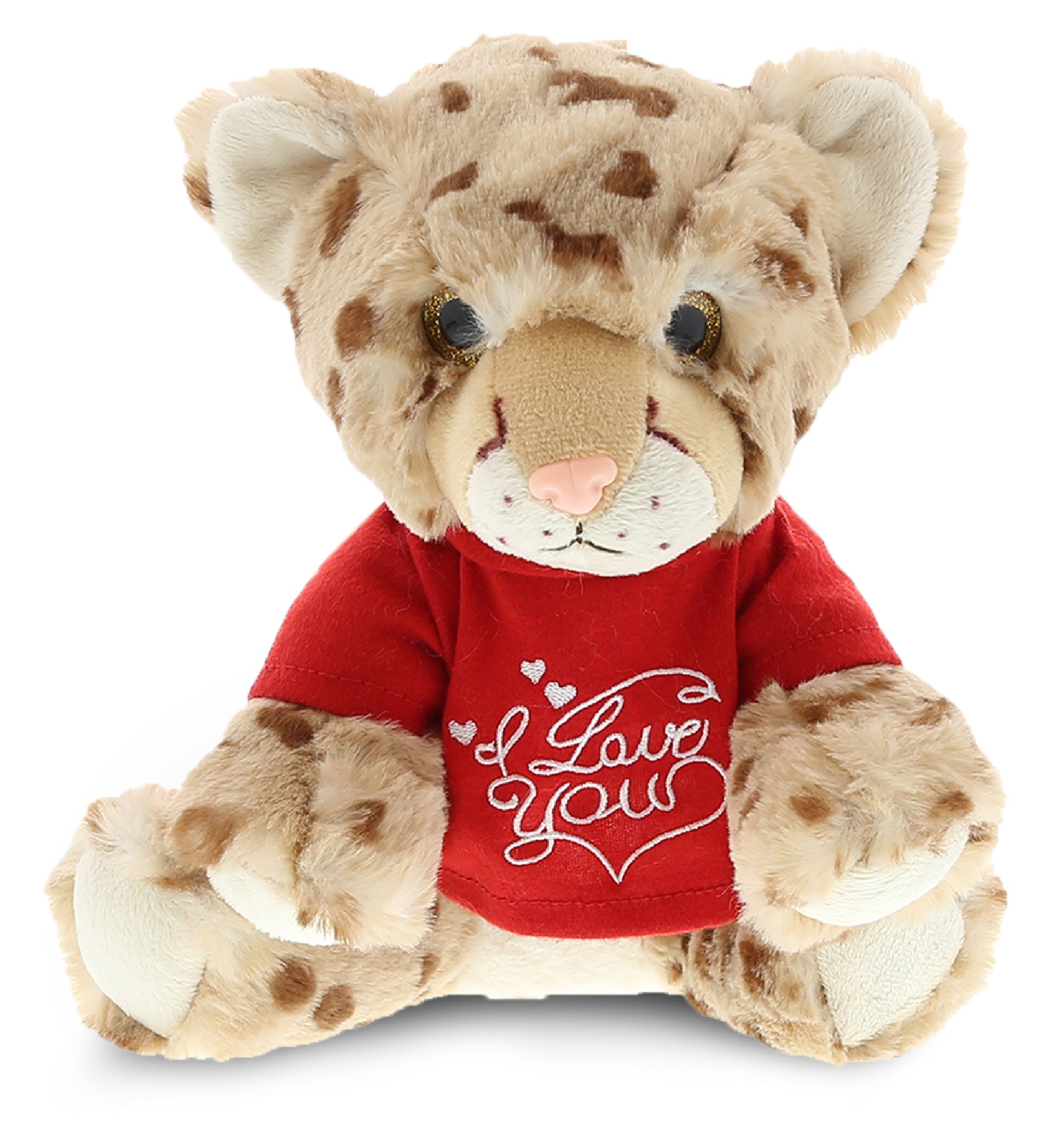 PLUSH I LOVE YOU RED SHIRT- SUPER SOFT PLUSH - SQUAT CHEETAH 8.5 INCH
