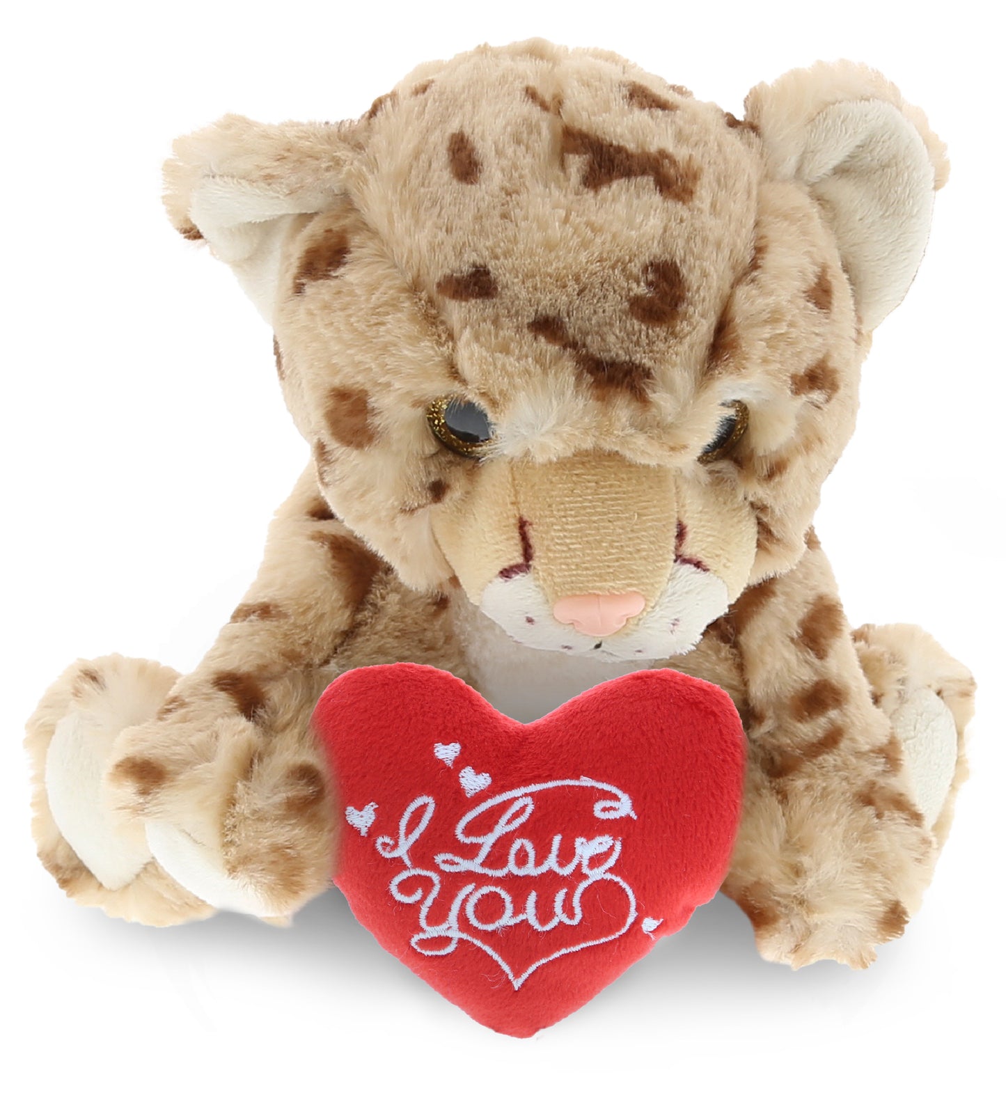 PLUSH I LOVE YOU RED HEART - SUPER SOFT PLUSH - SQUAT CHEETAH 8.5 INCH