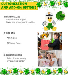 DolliBu Big Eyes Seagull Stuffed Animal with Green Plush Shamrock - 7.5 Inches