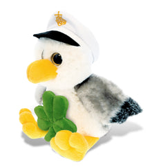 DolliBu Big Eyes Seagull Stuffed Animal with Green Plush Shamrock - 7.5 Inches