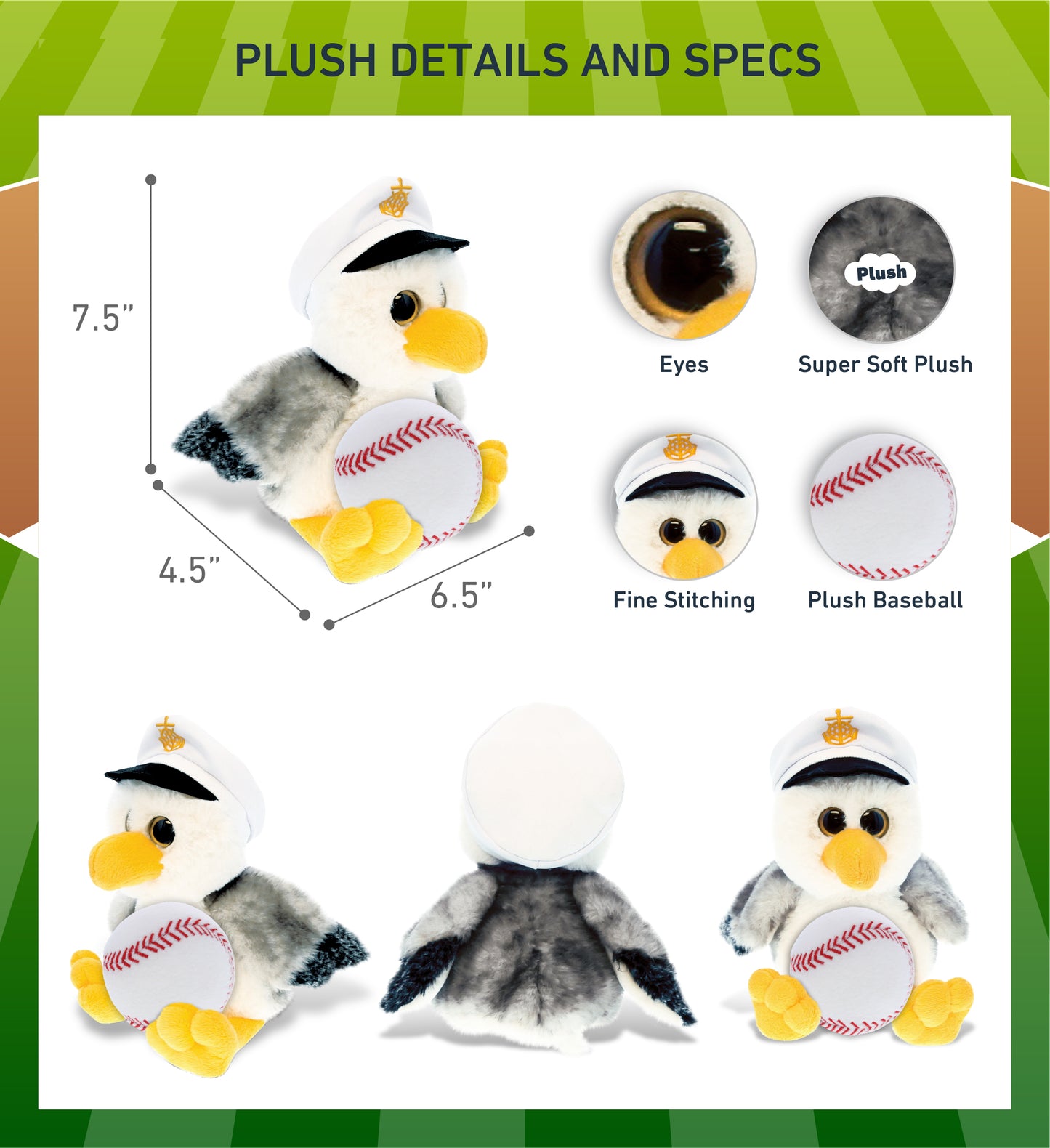 SUPER SOFT PLUSH - SEAGULL SAILOR WITH BASEBALL PLUSH