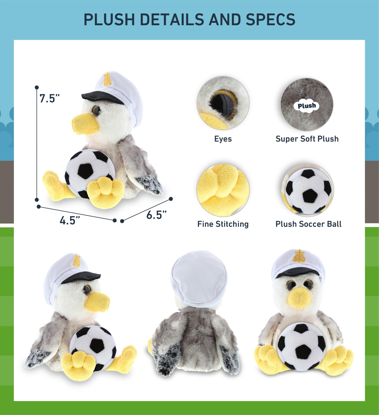 SUPER SOFT PLUSH - SEAGULL SAILOR WITH SOCCER PLUSH