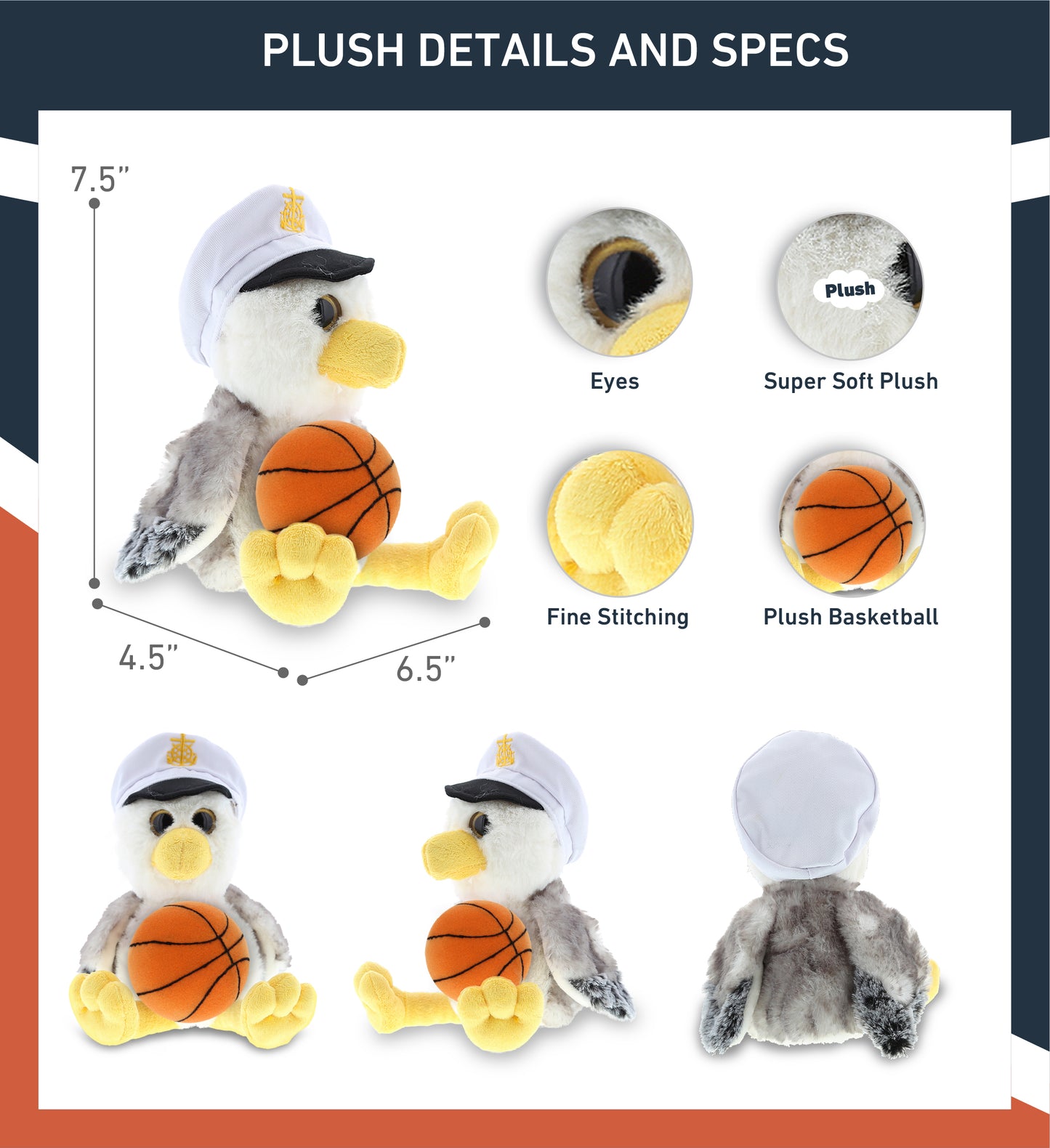 SUPER SOFT PLUSH - SEAGULL SAILOR WITH BASKETBALL PLUSH