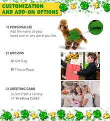 DolliBu Super Soft Camel Stuffed Animal with Green Plush Shamrock - 10 Inches