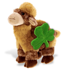 DolliBu Super Soft Camel Stuffed Animal with Green Plush Shamrock - 10 Inches