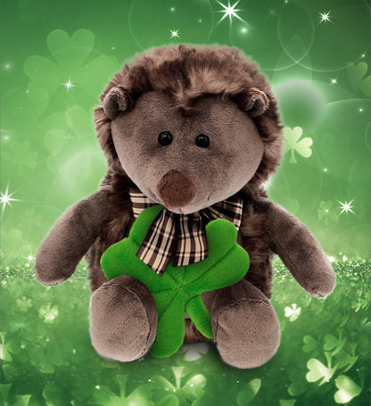 DolliBu Super Soft Hedgehog Stuffed Animal with Green Plush Shamrock - 8 Inches