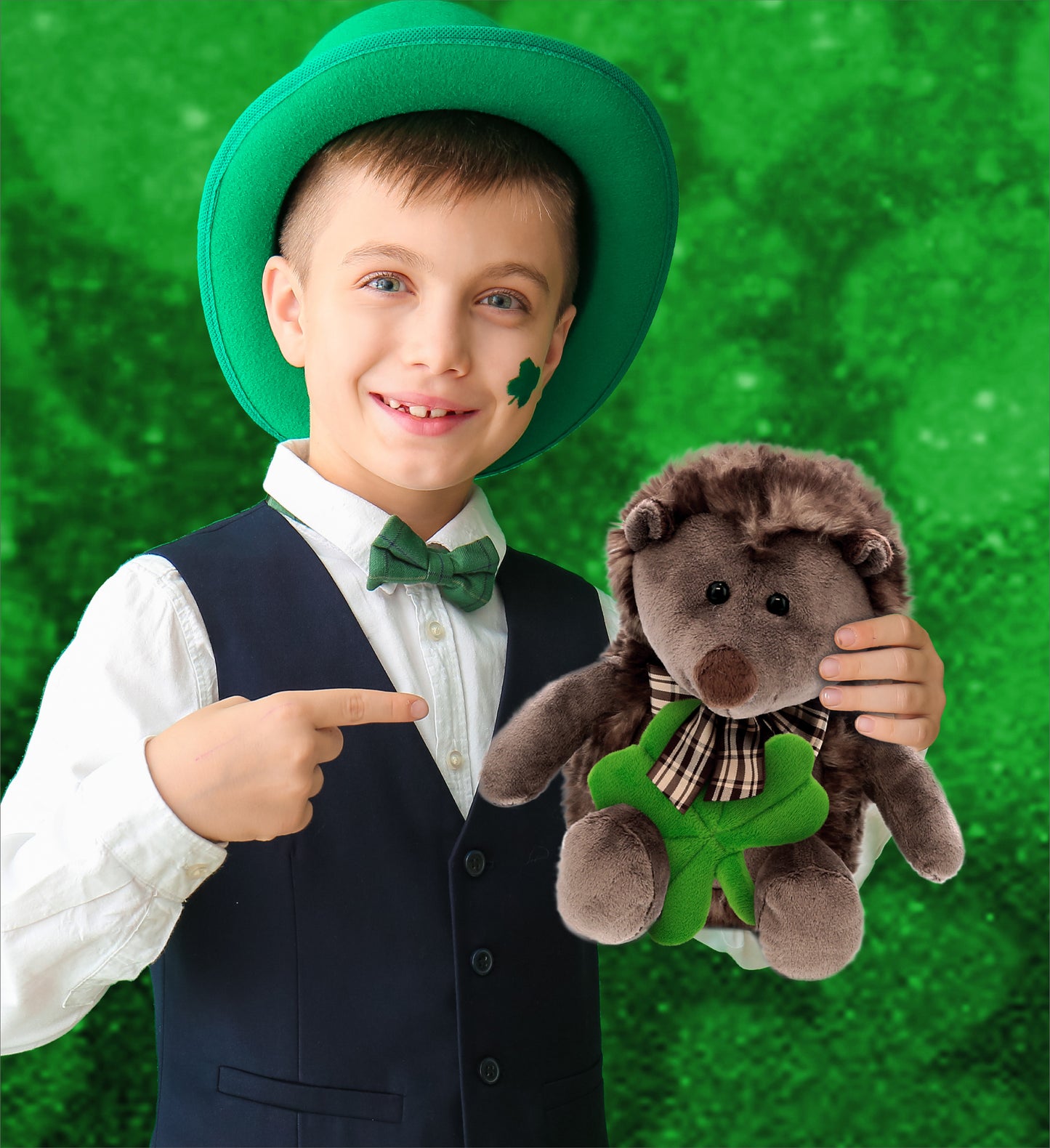 DolliBu Super Soft Hedgehog Stuffed Animal with Green Plush Shamrock - 8 Inches