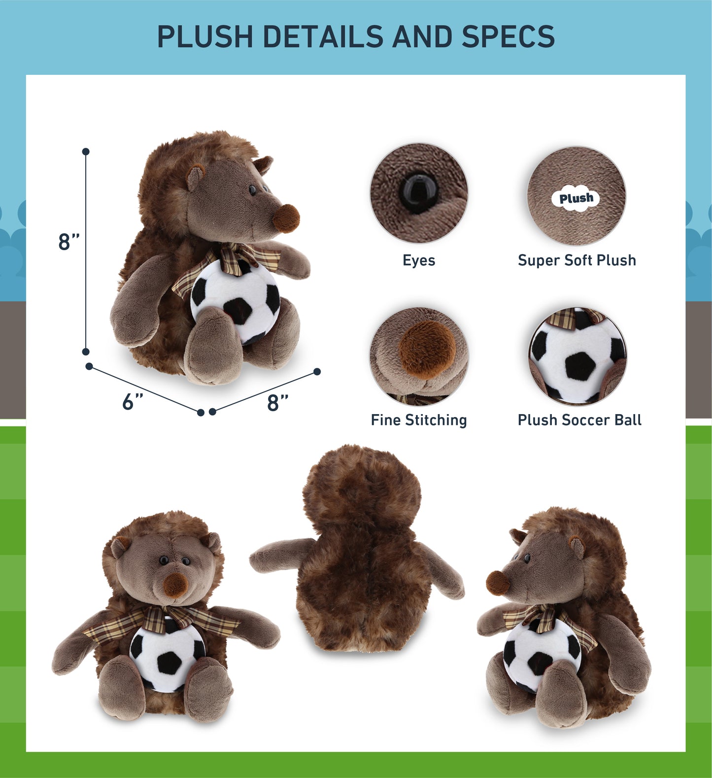 SUPER SOFT PLUSH - HEDGEHOG W/RIBBON WITH SOCCER PLUSH