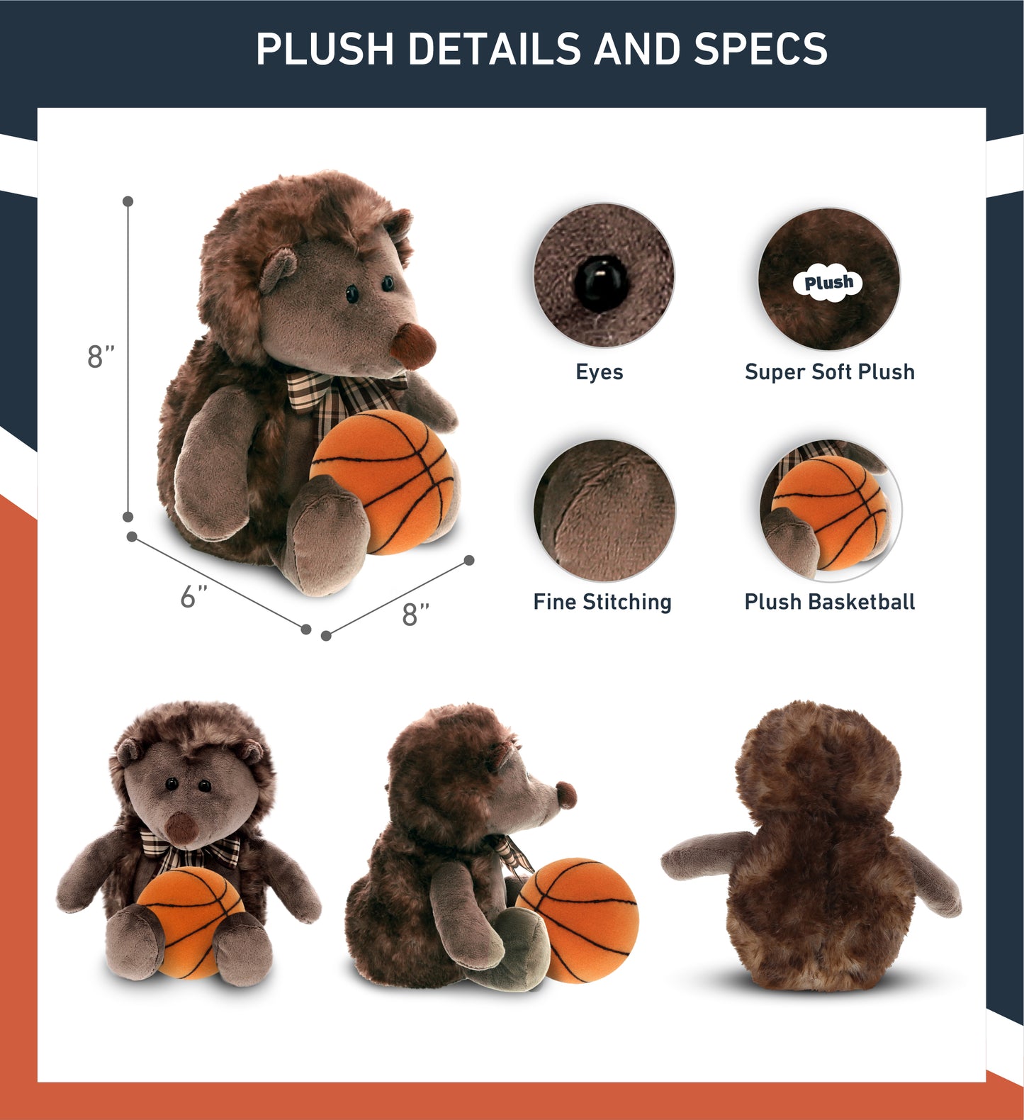 SUPER SOFT PLUSH - HEDGEHOG W/RIBBON WITH BASKETBALL PLUSH