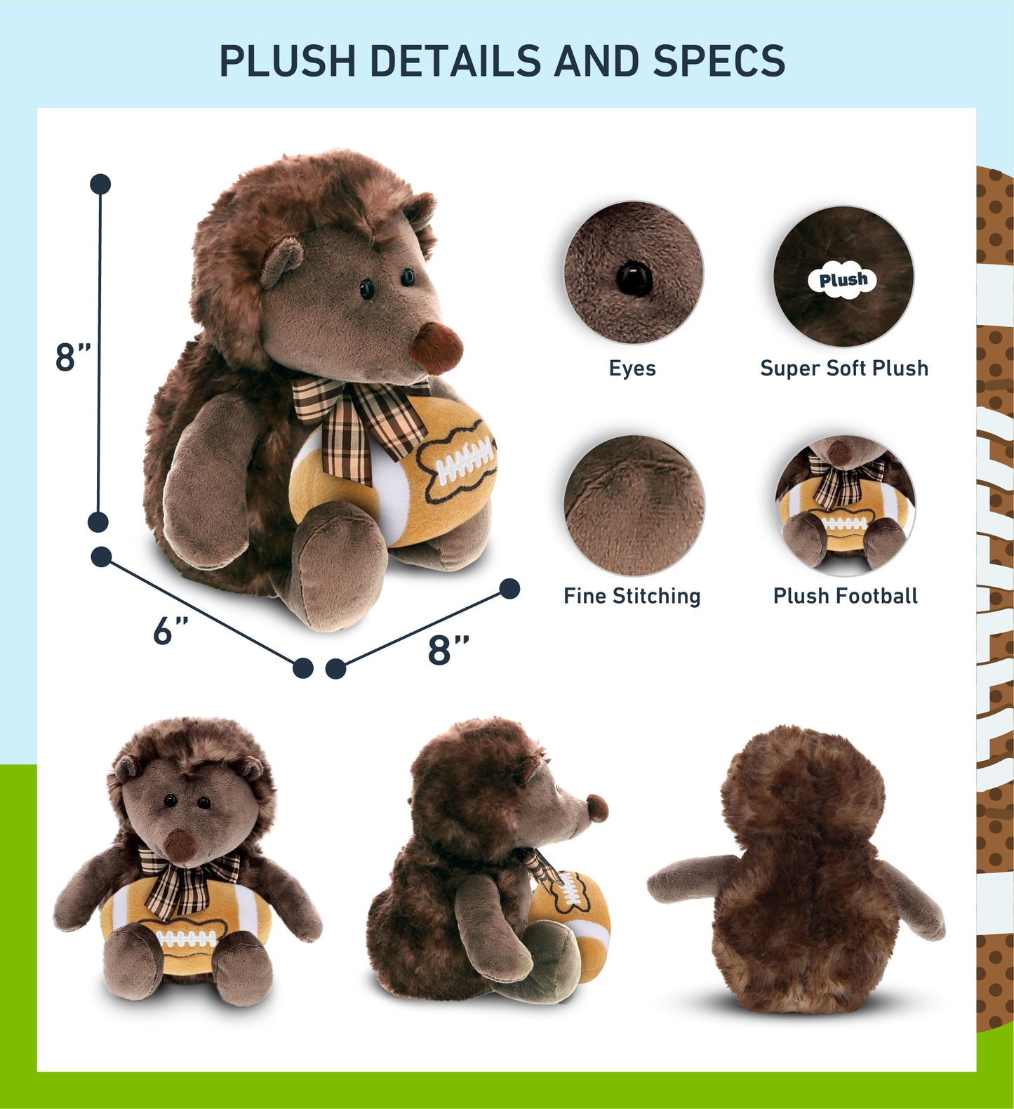 SUPER SOFT PLUSH - HEDGEHOG W/RIBBON WITH FOOTBALL PLUSH