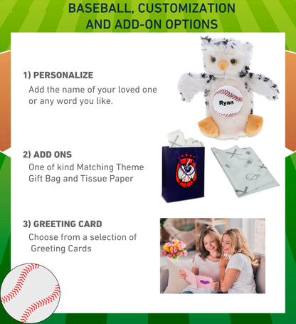 SUPER SOFT PLUSH HAND PUPPET - WHITE OWL WITH BASEBALL PLUSH