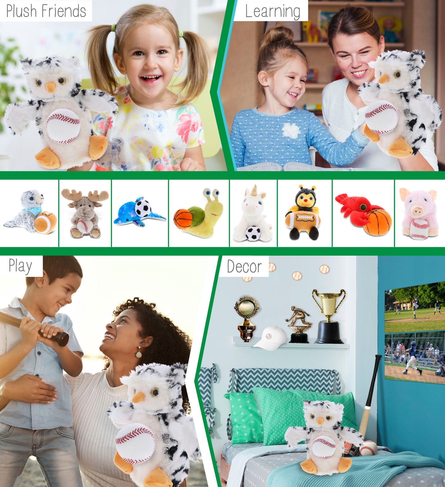 SUPER SOFT PLUSH HAND PUPPET - WHITE OWL WITH BASEBALL PLUSH