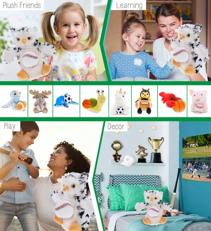 SUPER SOFT PLUSH HAND PUPPET - WHITE OWL WITH BASEBALL PLUSH