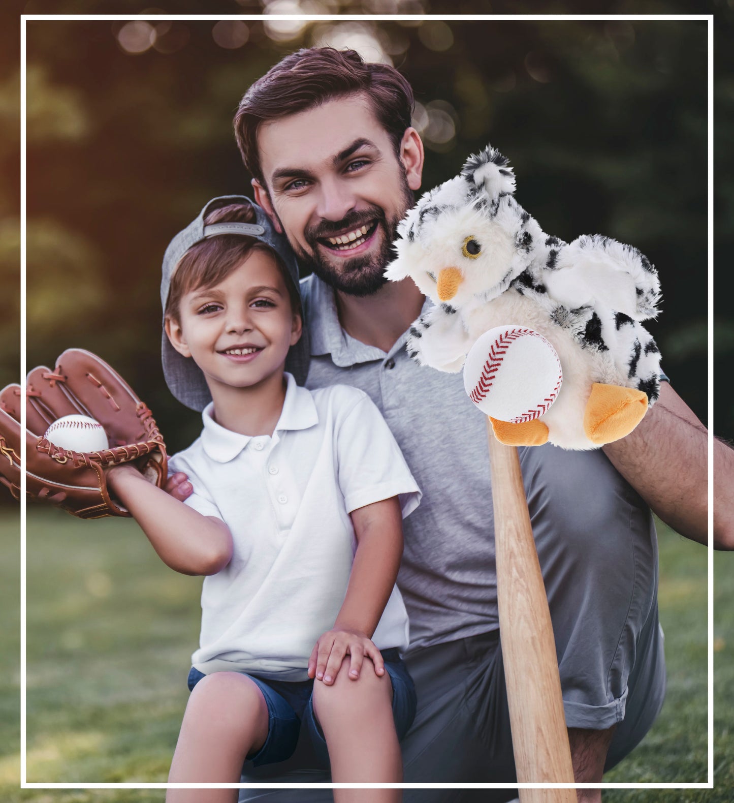 SUPER SOFT PLUSH HAND PUPPET - WHITE OWL WITH BASEBALL PLUSH