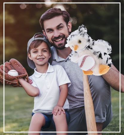 SUPER SOFT PLUSH HAND PUPPET - WHITE OWL WITH BASEBALL PLUSH